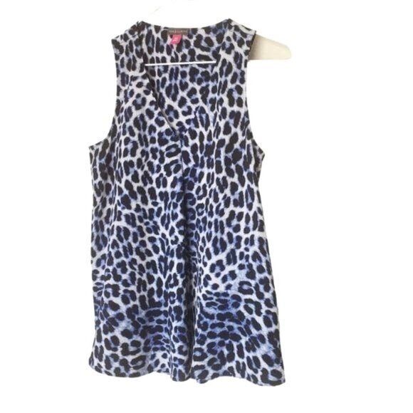 VINCE CAMUTO Womems Blouse XSP Sleeveless‎ Blue Leopard Animal V-Neck Coastal - Picture 1 of 7